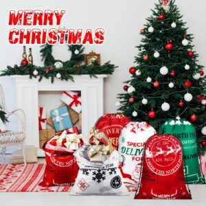 Abbylike 8 Pcs Large Christmas Santa Gift Bags, Jumbo Santa Sacks Christmas Drawstring Gift Bags Polyester Fabric Xmas Gift Sacks for Event Party Supplies Christmas Party Favors(26 x 19 Inch)