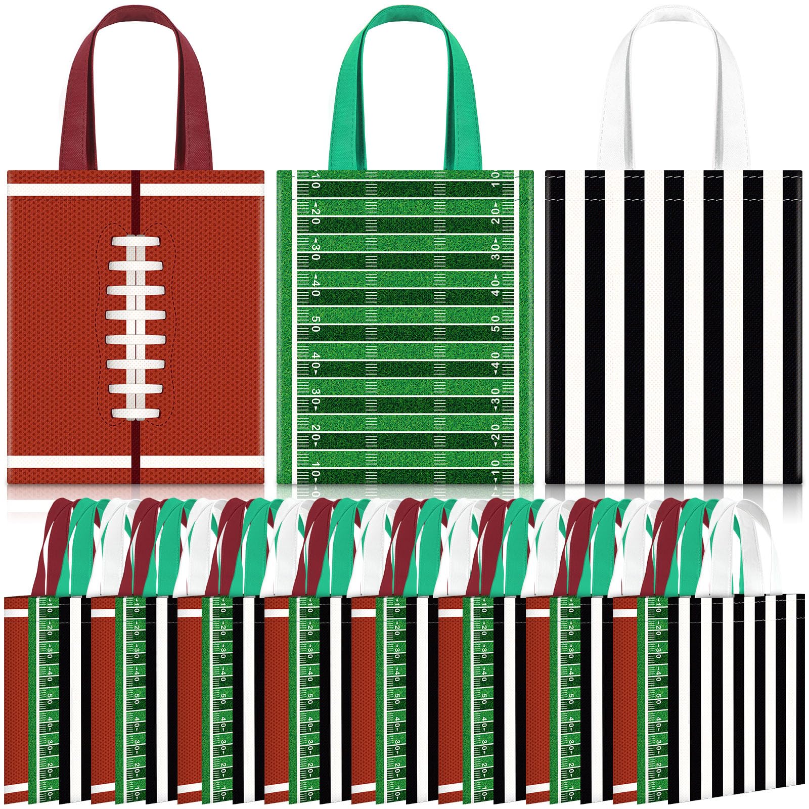 Photect 24 Pcs Football Bags Football Non Woven Gift Bags Football Treat Bags Football Goody Candy Bags Sport Favor Bags Football Themed Party Decorations Super Football Bowl Party Supplies