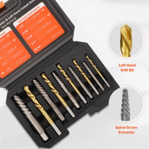 UYECOVE 14PCS Stripped Screw Extractor Set, 35# Cr-Mo & 6542 HSS Steel Cobalt Left Handed Drill Bit | Broken Screw Extractor Kit | Easy Out Screw Extractor Set Removing Stripped Screws Broken Bolts