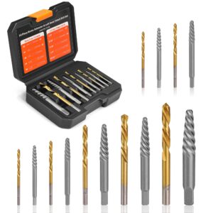 uyecove 14pcs stripped screw extractor set, 35# cr-mo & 6542 hss steel cobalt left handed drill bit | broken screw extractor kit | easy out screw extractor set removing stripped screws broken bolts