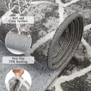 Trellis Washable Round Area Rug - Grey 4ft Round Rug Non-Slip Distressed Design Small Bedroom Circle Rug Non-Shedding Sofa Carpet for Bedroom Living Room Kitchen