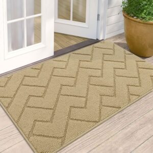 hicorfe indoor doormat,front back door mat rubber backing non slip door mats 24"x35" absorbent resist dirt entrance doormat inside floor mats for entryway washable low-profile(beige)