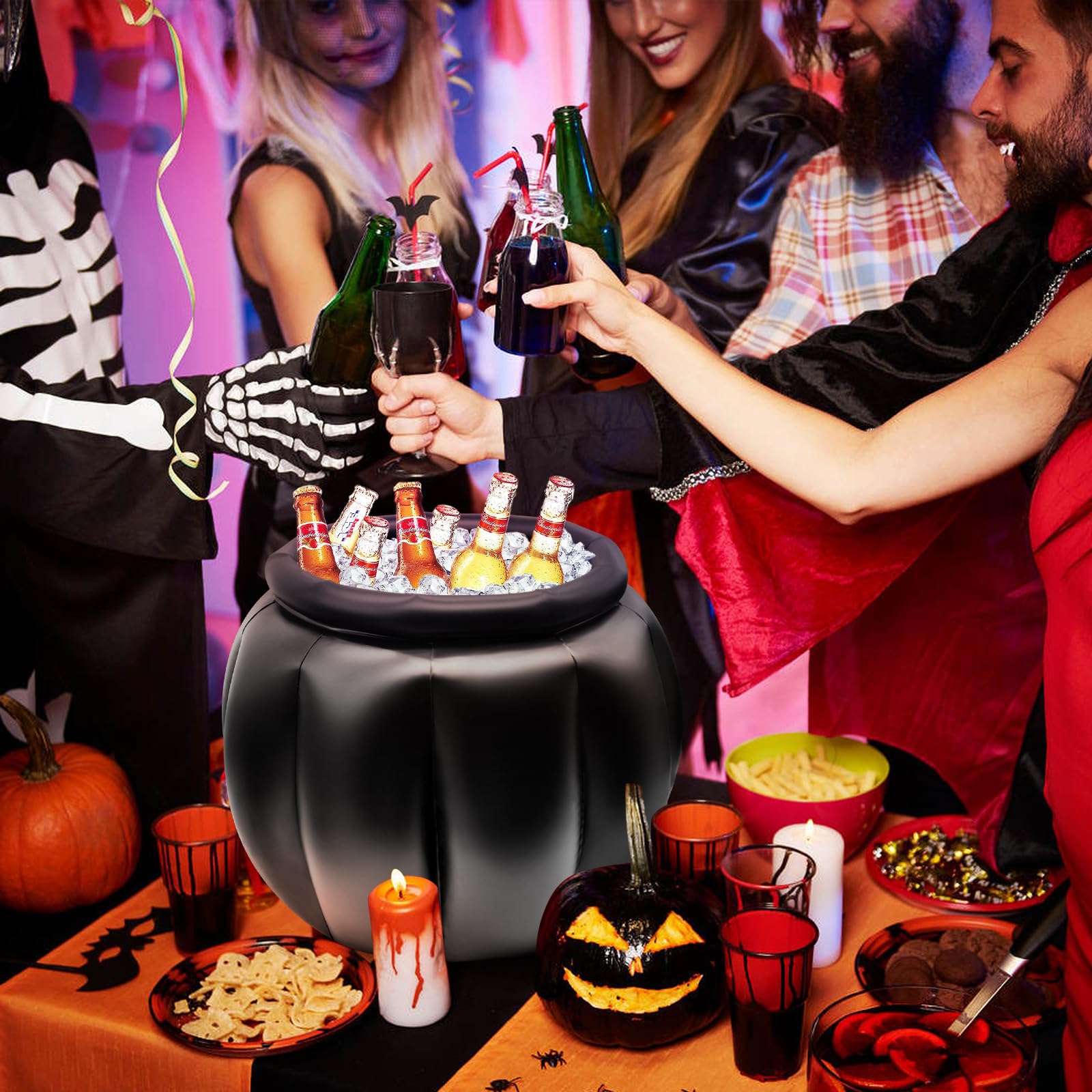 SpinLaLa 22 x 18 Inches Giant Black Inflatable Cauldron Kettle Halloween Cooler, Large Drink Holder for Parties