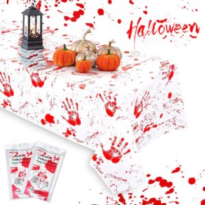 2 pack halloween bloody handprint tablecloth, halloween table cloth disposable rectangle bats table decorations indoor, horror 54''x108'' halloween table covers for halloween party outdoor decor