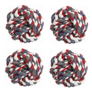 mpp rope dog ball toy 3.75 inch durable dental flossy tough chew choose quantity (4 ball toys)