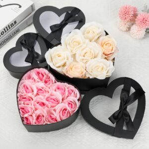 Black Heart Shaped Boxes for Flower Arrangements Heart Boxes for Flowers Set of 4 Nesting Gift Boxes with Clear Lids for Present, Valentine's Day, Mother's Day, Bridesmaid, Proposal, Wedding,