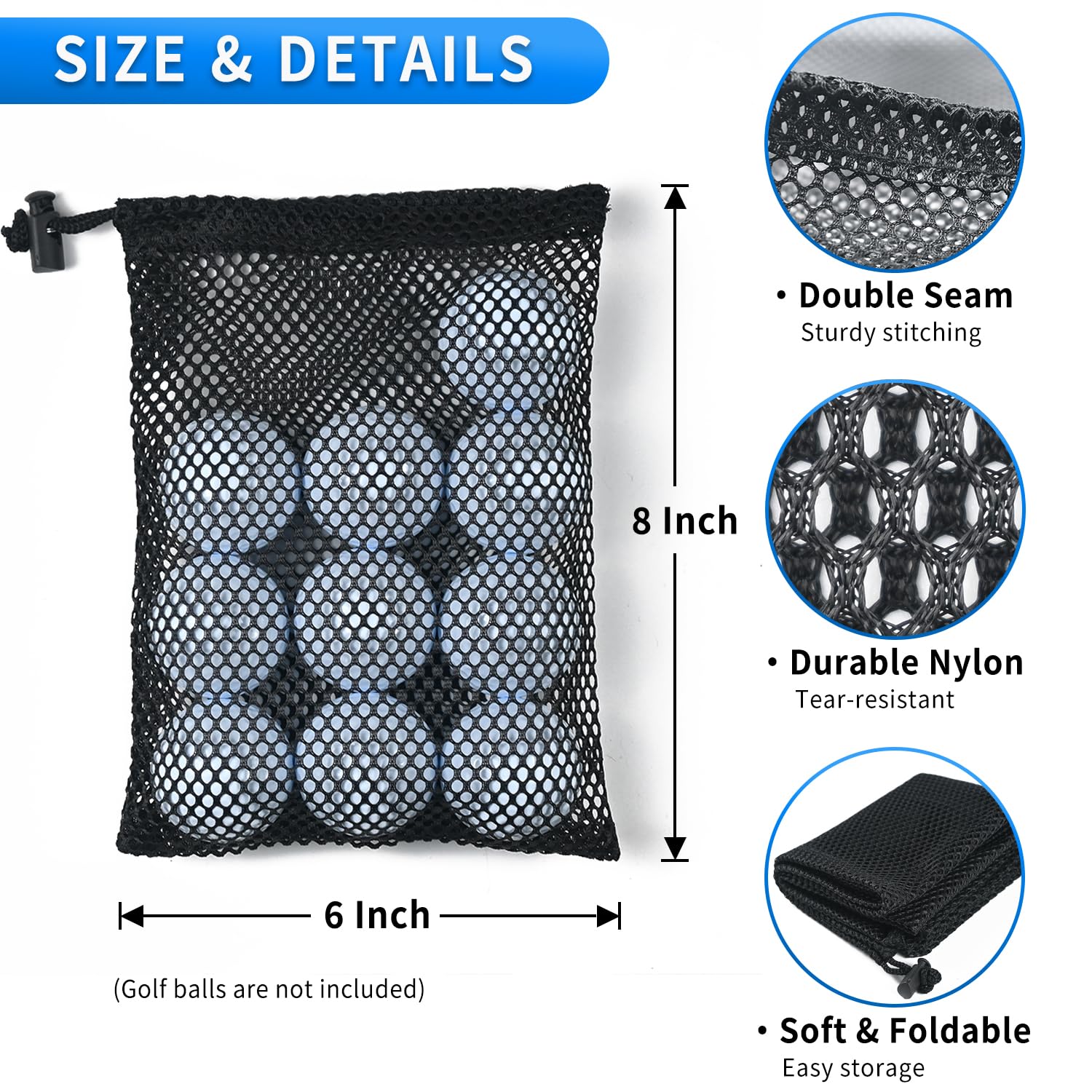 BOJITEXS 10 Pcs Mesh Drawstring Bag 6" x 8" with Cord Lock Closure, Durable Mesh Bag for Laundry Travel Beach Toys Seashell Collecting (Black)