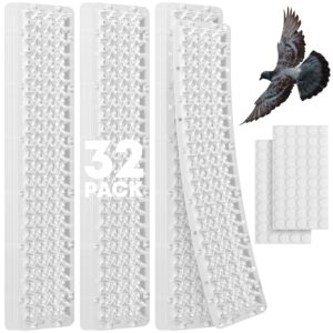 petfolio 32 pack bird deterrents for outside patio - 35ft transparent balcony pigeon deterrent spikes to keep birds away. anti bird spikes for pigeons and other small birds, crows, woodpeckers & cats