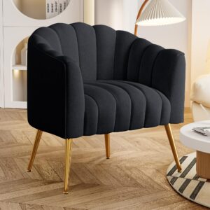 dewhut oversized pumpkin couch accent chair, modern comfy velvet upholstered barrel chairs, luxury single sofa armchair for living room, waiting room, office and vanity, (black)