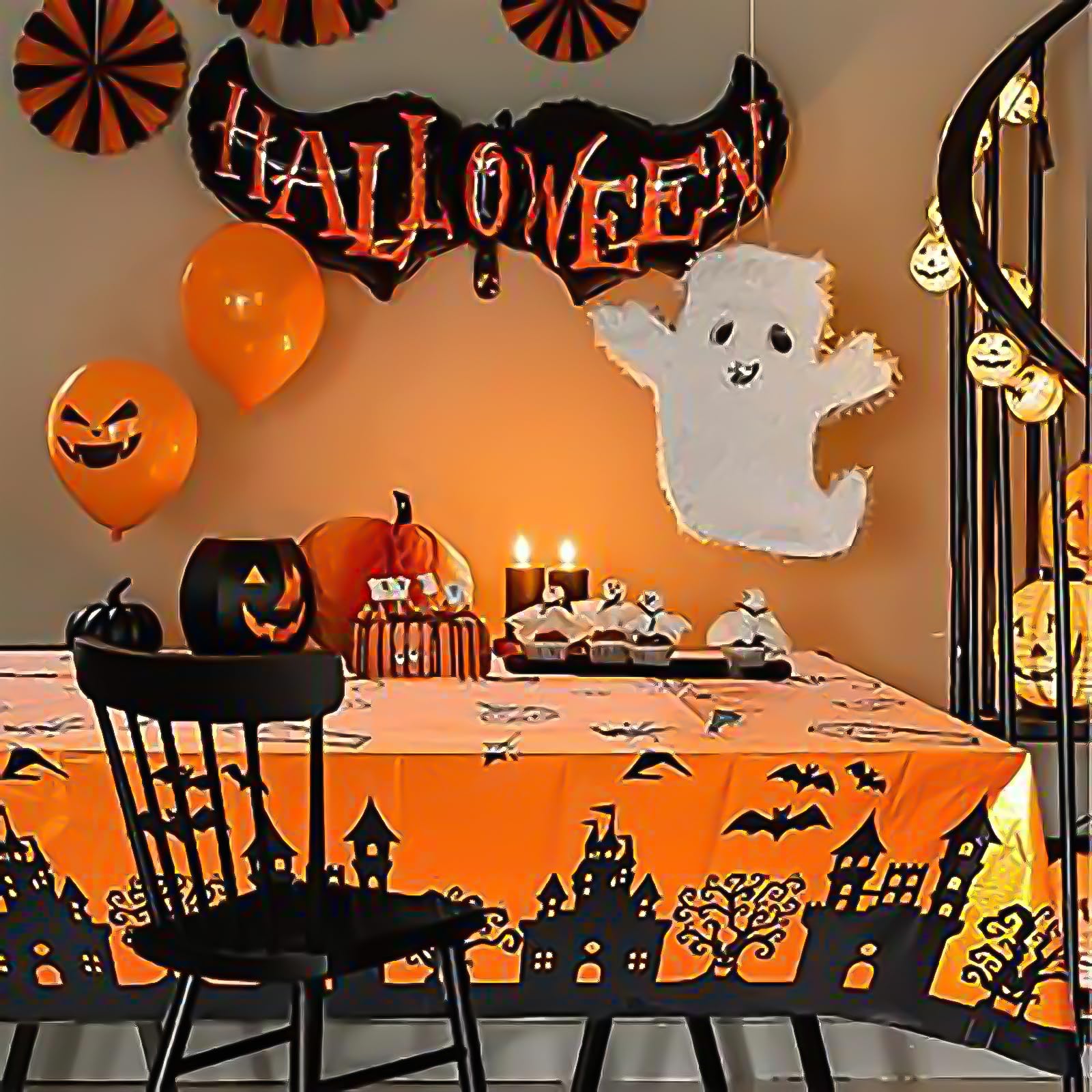 HOFASON 6 Pack Halloween Plastic Tablecloth, Halloween Table Cloth Disposable Rectangle Bats Table Decorations Indoor, 54''x108'' Halloween Table Covers for Halloween Party Outdoor Decor