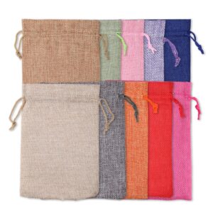 AseiTaku 10 Pcs 5x7 inch Colorful Burlap Gift Bags with Drawstring, Multi-Purpose for Gifts Wrapping, Wedding Party Favor, Jewelry Pouches, Holidays DIY Craft Bags