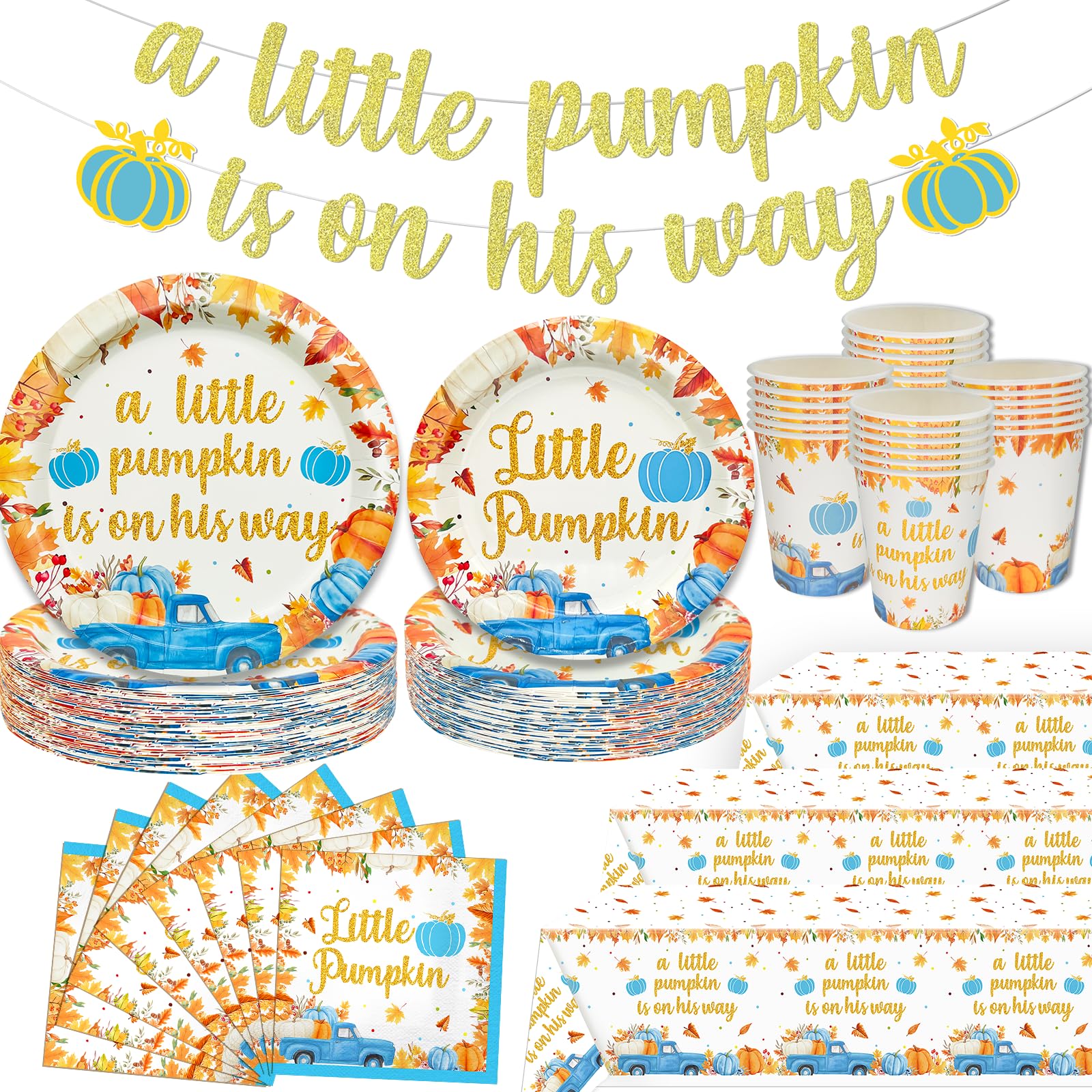 170Pcs A Little Pumpkin is On His Way Baby Shower Party Decorations Little Pumpkin Baby Shower Decorations Boy A Little Pumpkin is On The Way Baby Shower Boy Blue Pumpkin Baby Shower Decorations