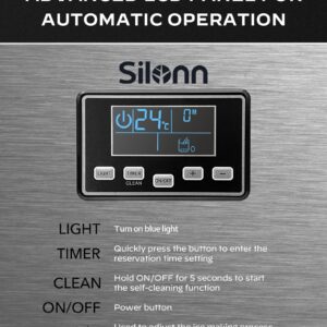 Silonn Commercial Ice Maker, Creates 200lbs in 24H, 48lbs Ice Storage Capacity, Stainless Steel Freestanding Ice Maker Machine with Auto Self-Cleaning for Home Office Bar Parties (SLIM13T)