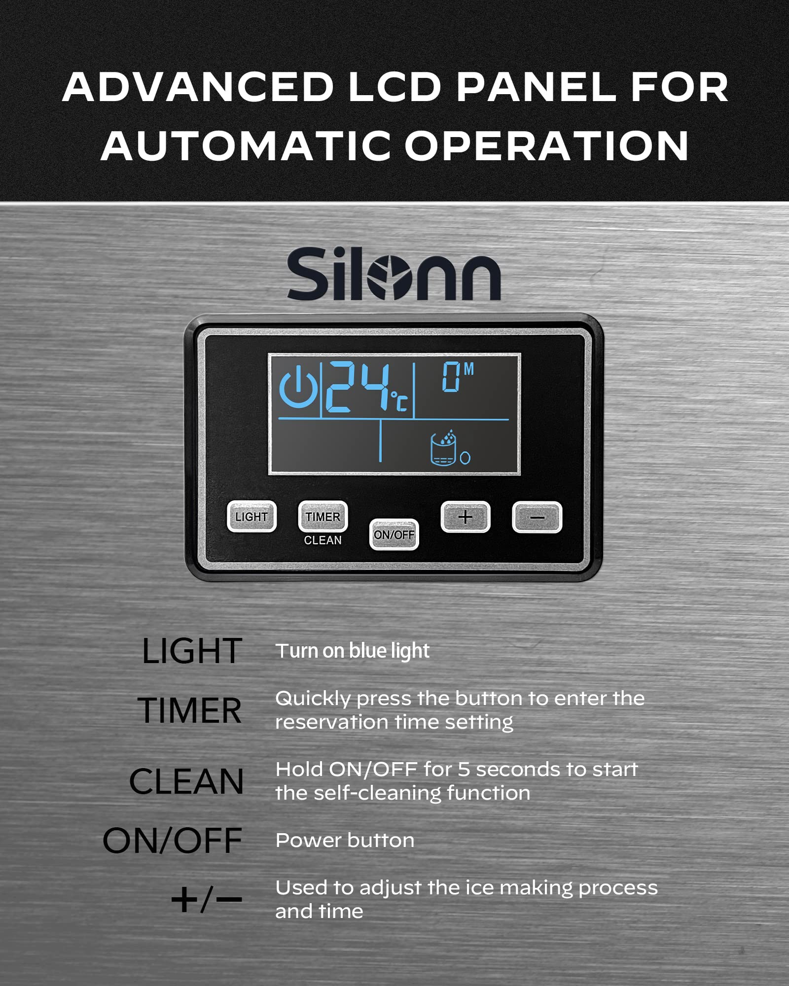 Silonn Commercial Ice Maker, Creates 200lbs in 24H, 48lbs Ice Storage Capacity, Stainless Steel Freestanding Ice Maker Machine with Auto Self-Cleaning for Home Office Bar Parties (SLIM13T)