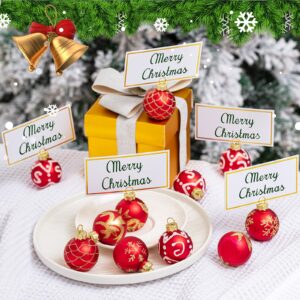 Nitial 12 Pcs Christmas Ornament Place Card Holders with 18 Pcs Name Cards Glass Red Ball Ornament Table Number Holders Table Sign Card Holder for Xmas Party Wedding Anniversary Birthday, 1.57 Inch