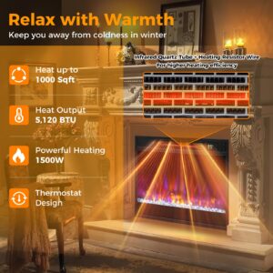 COSTWAY Electric Fireplace Inserts 23-inch Wide, 1500W Recessed Fireplace Insert with Remote Control, 6 Flame Colors, 5 Brightness, 8H Timer, Overheat Protection, Infrared Fireplace Heater for Indoor