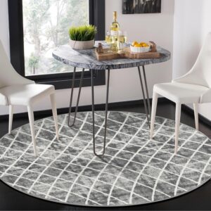 Trellis Washable Round Area Rug - Grey 4ft Round Rug Non-Slip Distressed Design Small Bedroom Circle Rug Non-Shedding Sofa Carpet for Bedroom Living Room Kitchen