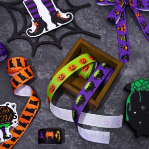 AnyDesign 6 Rolls Halloween Grosgrain Ribbon Hocus Pocus Gift Wrapping Ribbon Witch Legs Hats Pumpkins Magic Pot Black Cat Pattern Ribbon for Crafts Gift Wrapping Halloween Party Decor, 7/8 Inch