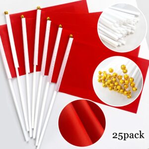 KERDA 25 Pack Solid Red Flags Small Mini Red DIY Graffiti Flags on Stick,Party Decorations for Grand Opening,Kids Birthday,Carnival,5x8 Inches