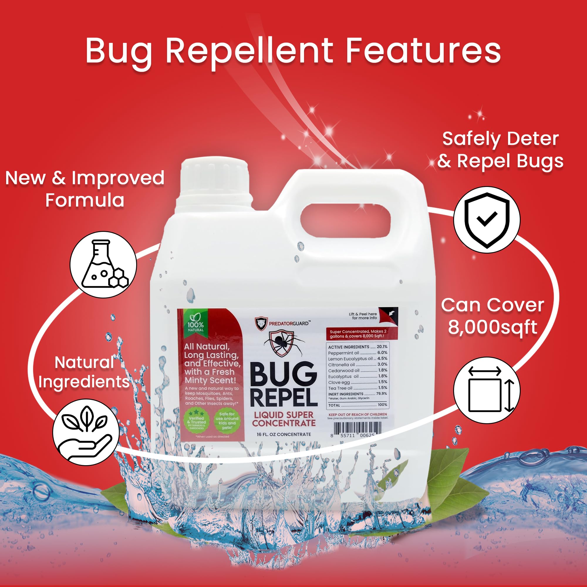 Predator Guard Bugs and Insect Repellent - Home Defense Pest Control Super Concentrate Liquid Lawn Spray for Spider, Mosquito, Ants and Roach Repellent Indoor and Outdoor Bug Spray - 16 oz