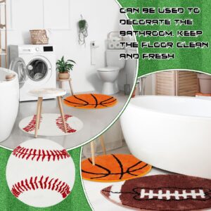 Tinideya 3 Pcs Football Sports Rug Round Basketball Bathroom Rug Non Slip Baseball Bathroom Mat Decorative Football Area Rug Indoor Carpet for Bedroom Living Room Floor Chair Rooms Decor