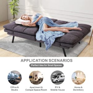 MUUEGM Futon Sofa Bed,Memory Foam Convertible Sleeper Sofa Couch,Modern Futon Couch Daybed Love Seat for Living Room Small Space Apartment Office,Adjustable Armrest Backrest,Linen Fabric,Grey