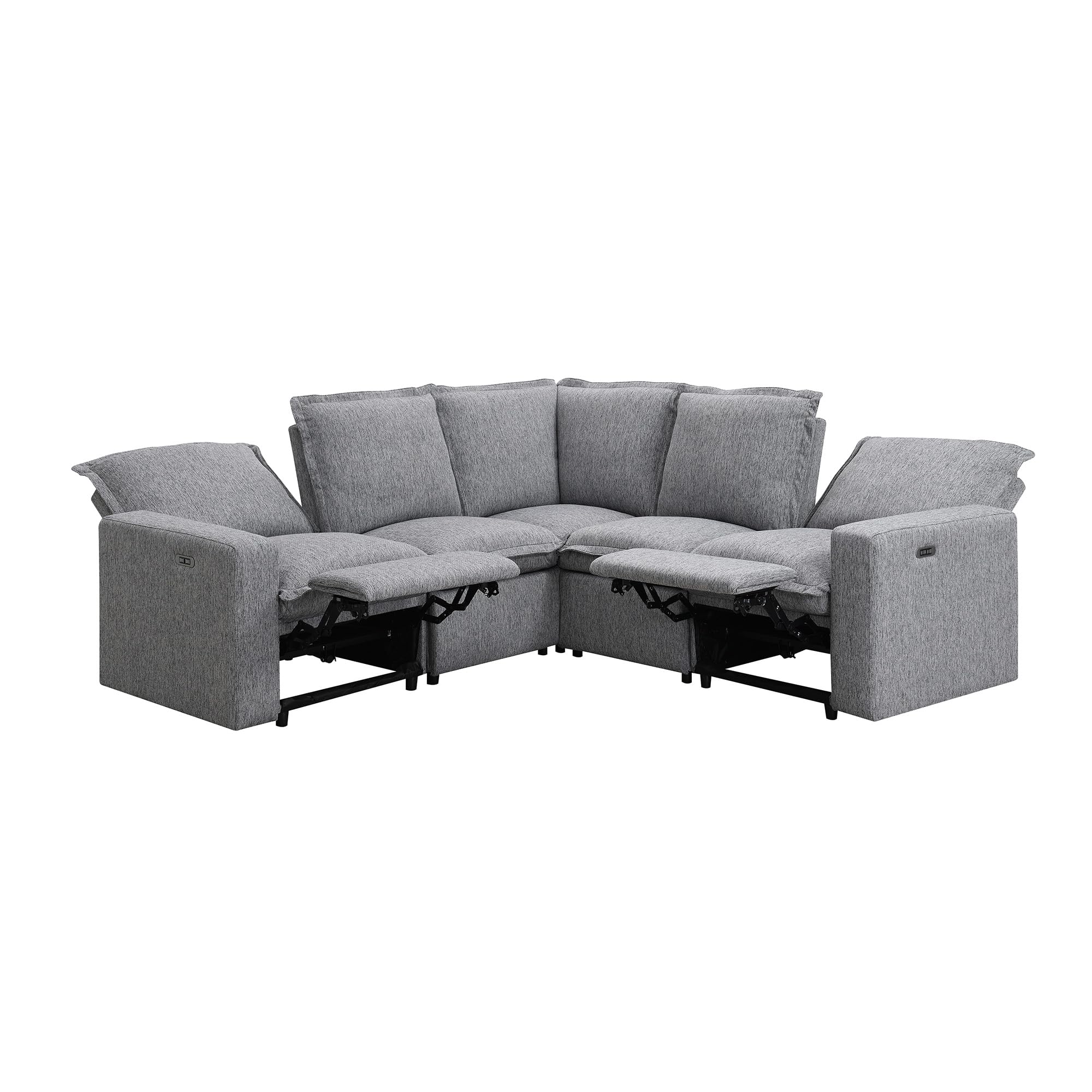 FREESNOOZE Power Reclining Sectional Sofa L-Shaped Recliner Corner Sofa, Home Theater Recliner Chair Couch with USB Port for Living Room/Bedroom Linen Fabric (Grey)