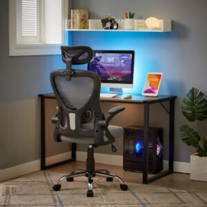 VECELO High Back Ergonomic Office Chair with Adjustable Headrest Armrest, Mesh Lumbar Support, Swivel Wheels for Home Study Work, Gray