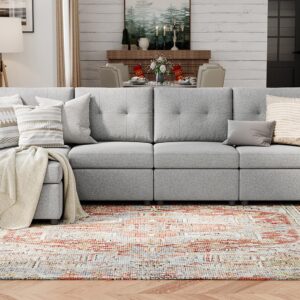 LINSY HOME Oversized Modular Sectional Sofa, RUBIK III 4 Seat Modular Sofa with Ottoman, L Shaped Corner Couch with Storage, All Covers Changeable Washable, Grey