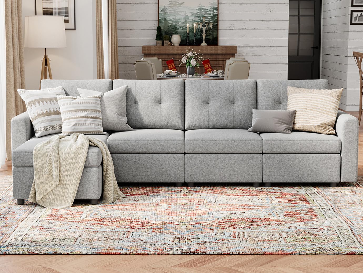 LINSY HOME Oversized Modular Sectional Sofa, RUBIK III 4 Seat Modular Sofa with Ottoman, L Shaped Corner Couch with Storage, All Covers Changeable Washable, Grey