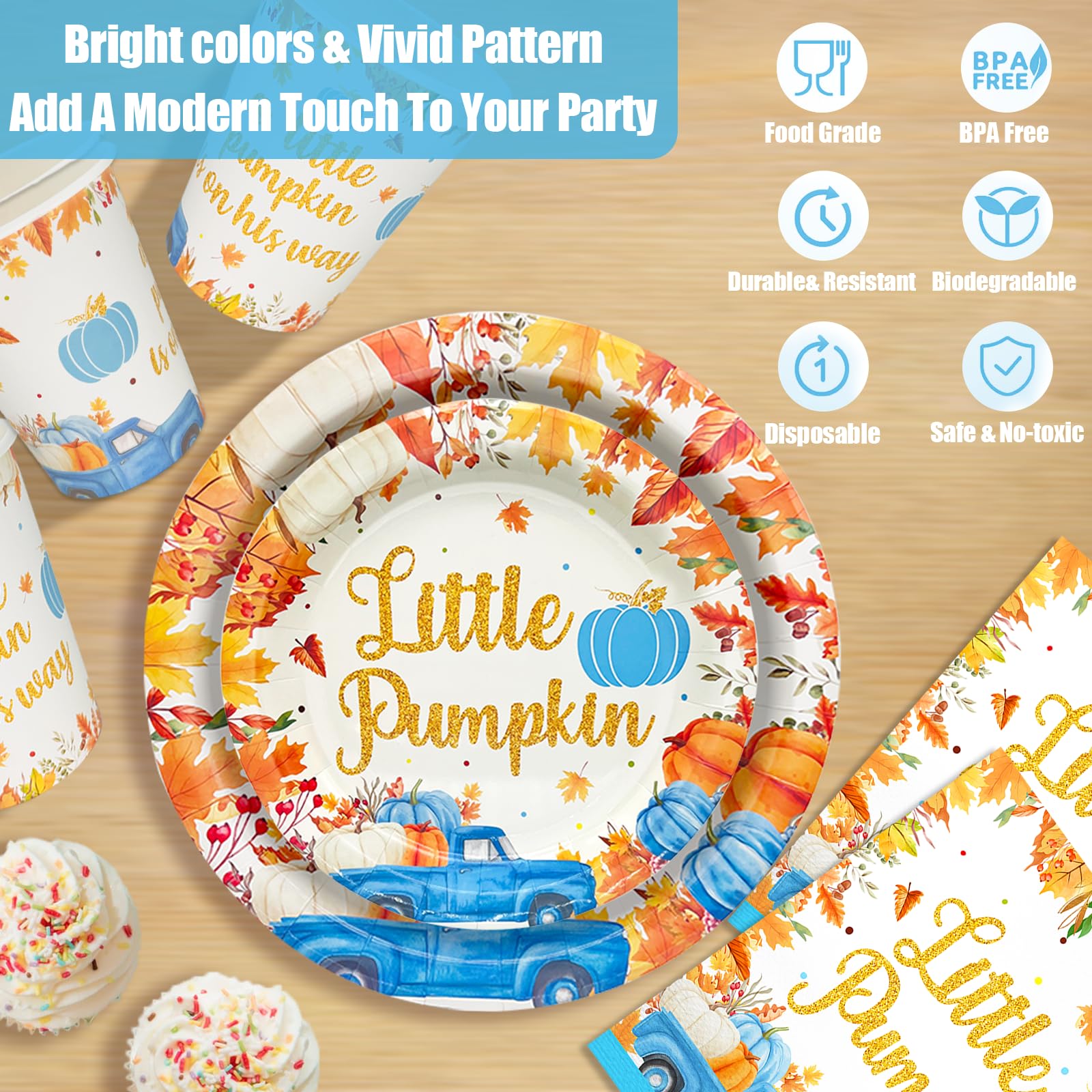 170Pcs A Little Pumpkin is On His Way Baby Shower Party Decorations Little Pumpkin Baby Shower Decorations Boy A Little Pumpkin is On The Way Baby Shower Boy Blue Pumpkin Baby Shower Decorations