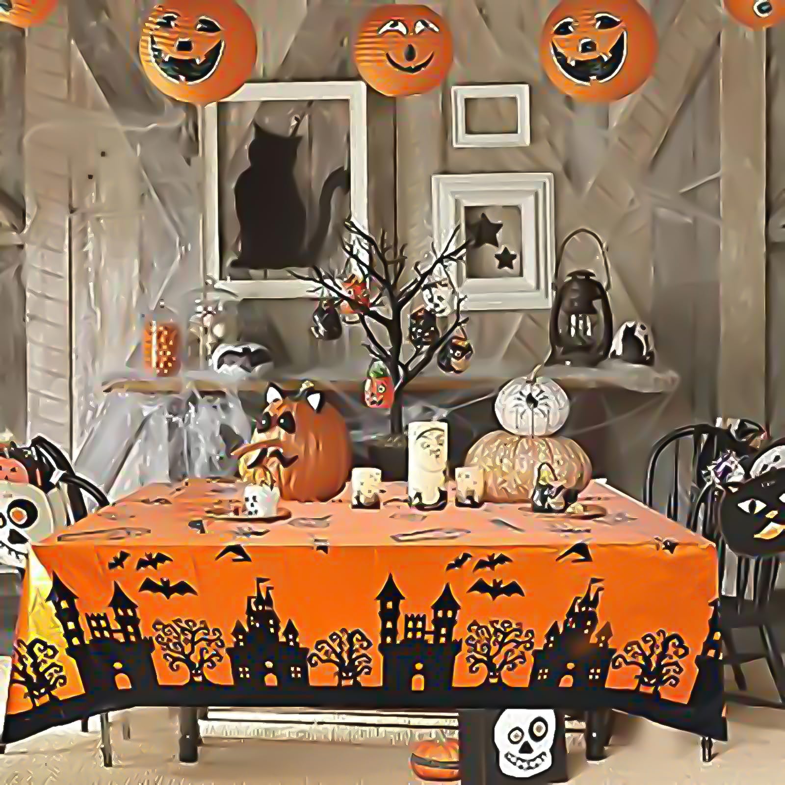 HOFASON 6 Pack Halloween Plastic Tablecloth, Halloween Table Cloth Disposable Rectangle Bats Table Decorations Indoor, 54''x108'' Halloween Table Covers for Halloween Party Outdoor Decor