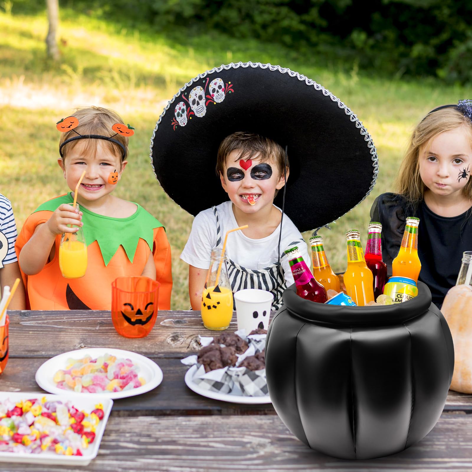 SpinLaLa 22 x 18 Inches Giant Black Inflatable Cauldron Kettle Halloween Cooler, Large Drink Holder for Parties