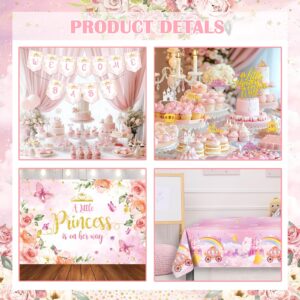 Fiesec Princess Baby Shower Decorations, A Little Princess Is On Her Way Baby Shower Backdrop Banner Balloon Tablecloth Cake Cupcake Topper Box Cutout Crown for Girls Baby Shower Gender Reveal