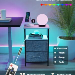 Innerjoin Nightstand with Charging Station USB A&C Ports, LED Nightstand with 2 Drawers & Storage Shelf, Bed Stand Side End Table for Bedroom Living Room Dorm, White