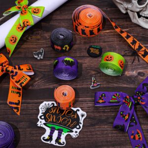 AnyDesign 6 Rolls Halloween Grosgrain Ribbon Hocus Pocus Gift Wrapping Ribbon Witch Legs Hats Pumpkins Magic Pot Black Cat Pattern Ribbon for Crafts Gift Wrapping Halloween Party Decor, 7/8 Inch