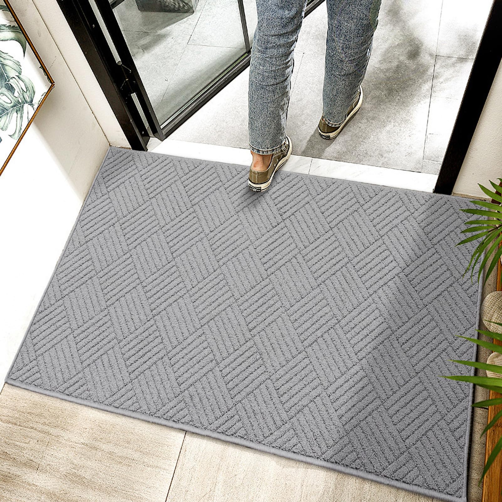 Syalife Door Mat Indoor Doormat, Non-Slip Resist Dirt Entryway Rug Entrance Mat, Dog Door Mat, Super Absorbent Welcome mat for Muddy Wet Shoes and Paws, 20"x31.5", Grey 01