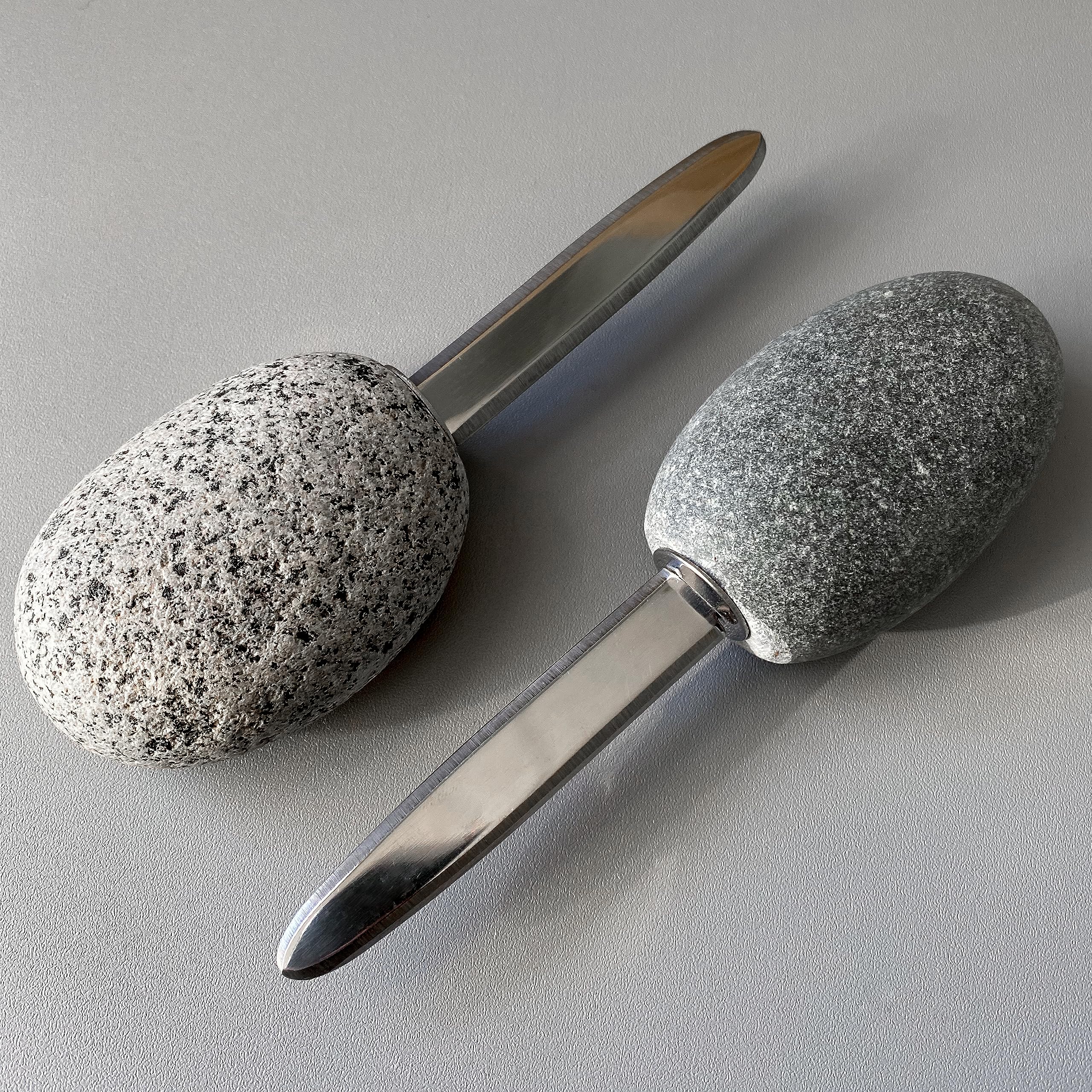 Stone Oyster Knife - Premium Utensil for Shellfish Preparation and Serving - Natural Beach Stone Handle - Ergonomic Design - Stainless Steel Blade