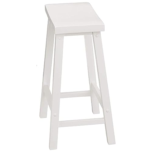 PJ Wood Classic Saddle-Seat 24" Tall Kitchen Counter Stools for Homes, Dining Spaces, and Bars w/Backless Seats, 4 Square Legs, White (4 Pack)