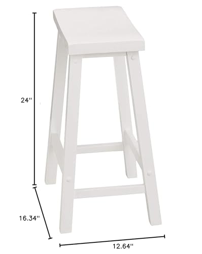 PJ Wood Classic Saddle-Seat 24" Tall Kitchen Counter Stools for Homes, Dining Spaces, and Bars w/Backless Seats, 4 Square Legs, White (4 Pack)