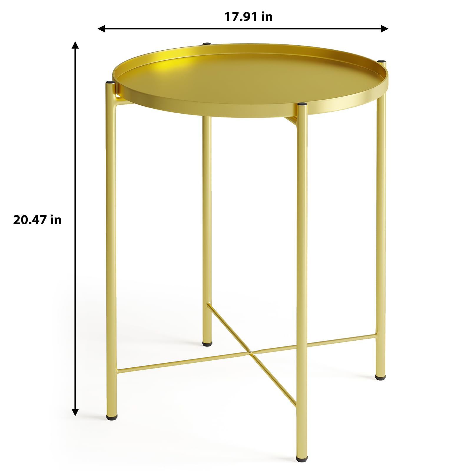 Fixwal Metal Side Table, Gold End Table for Small Spaces, Round Accent Side Table with Removable Tray for Living Room, Coffee Table for Bedroom Balcony and Office