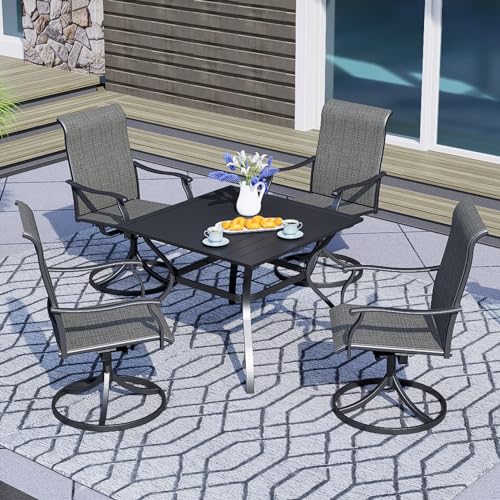 Anmutig Patio Swivel Dining Chairs Set of 4, Outdoor Metal Chair with Textilene Mesh Fabric Patio Furniture Set Porch Chairs with Metal Rocking Frame for Lawn Garden Backyard Brown/Grey