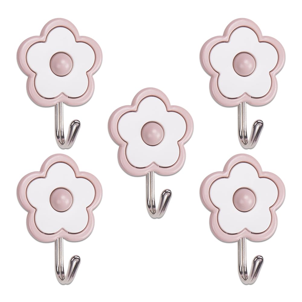 Comidox 5Pcs Cute Floret Utility Hooks Adorable Waterproof Key Hook Wall Hooks Adhesive for Kitchen Bathroom Towels Hats(Random Color)