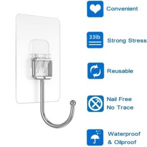 Ninth Five 18Pack Large Adhesive Hooks, 33lb Heavy Duty Ceiling Wall Door Hanging Hooks, Stainless Steel Towel and Coats Hooks for Window Home Kitchen Office