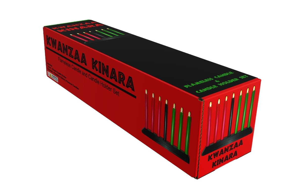 Kwanzaa Kinara Candle Holder Set with Flameless Battery Powered Electric Candles