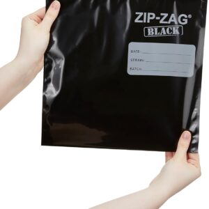 Zip Zag Bag Black (1/2 LB) 10x Large Zip Lock Bags (10.5" x 11") | Say Goodbye to Stale Herbs And Spices With Food Safe Zipper bags | Resealable, Reusable, Washable and Airtight Zipper Bags