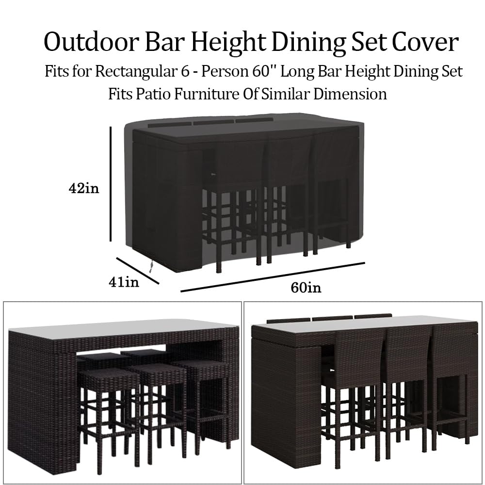 Izzybang Outdoor Bar Height Dining Set Cover Heavy Duty Waterproof High Top Patio Dining Table Cover for Rectangular 6 - Person 60'' Long Bar Height Dining Set