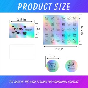 KIUKIUO 1020 PCS Thank You Cards and Stickers Set, Include 120 Thank You Holographic Business Card 900 Thank You Thank You for Supporting My Small Business Holographic Stickers