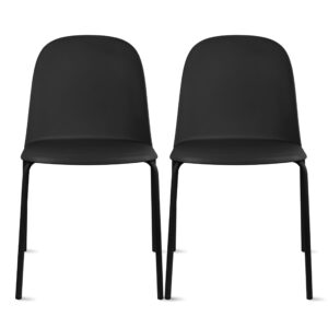 2xhome set of 2 modern stackable armless dining chairs, plastic shell seat with metal legs for indoor outdoor home kitchen patio cafe, black