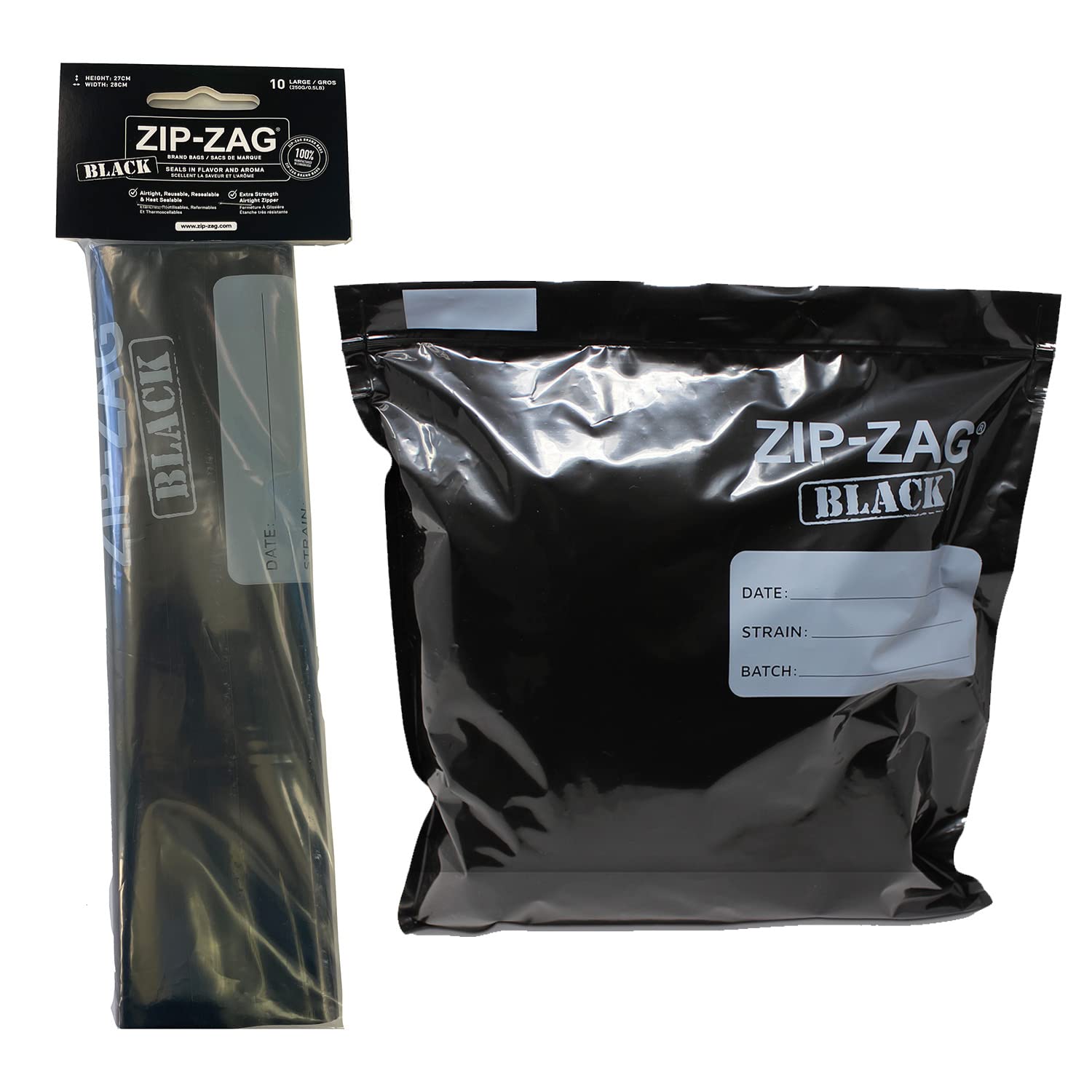 Zip Zag Bag Black (1/2 LB) 10x Large Zip Lock Bags (10.5" x 11") | Say Goodbye to Stale Herbs And Spices With Food Safe Zipper bags | Resealable, Reusable, Washable and Airtight Zipper Bags